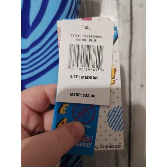 Mens Swim Trunks Medium Blue Swirl Lines Stretch Drawstring Pocket Elastic Waist - Picture 4 of 7